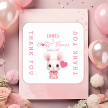 Cute Rabbit with Pink Balloon Girl Baby Shower