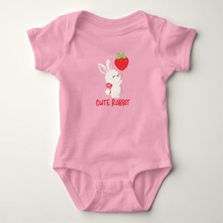Cute Rabbit with Strawberry Kawaii Design Baby Bodysuit