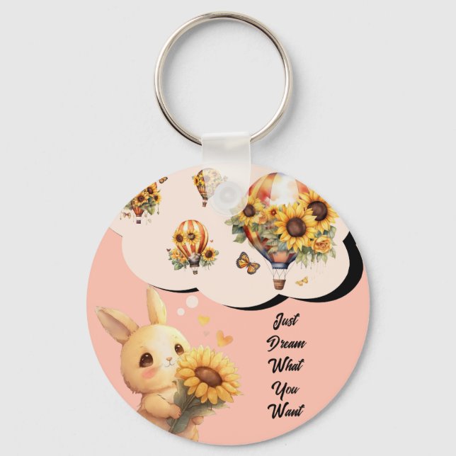 Cute Rabbit With Sunflower Keychain  (Front)