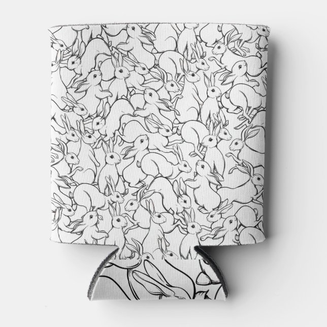 Cute Rabbits: Coloured Vintage Background Can Cooler (Front)