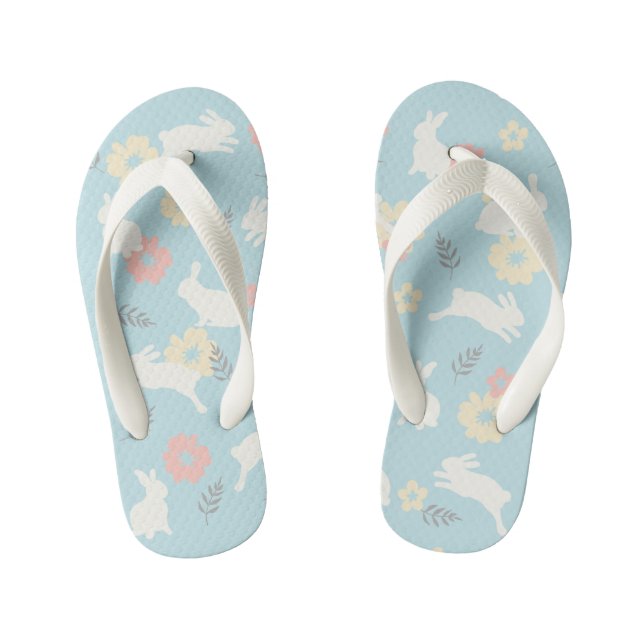 Cute Rabbits Flowers Pattern Kid's Flip Flops (Footbed)