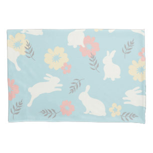 Cute Rabbits Flowers Pattern Pillowcase