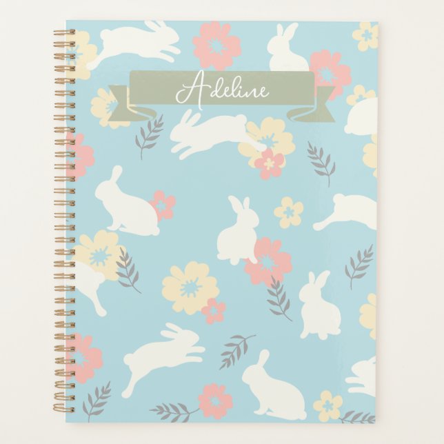 Cute Rabbits Flowers Pattern Planner (Front)