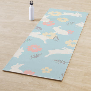 Cute Rabbits Flowers Pattern Yoga Mat