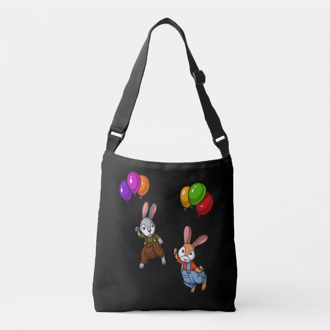Cute Rabbits Funny Bunny Balloons Crossbody Bag (Front)