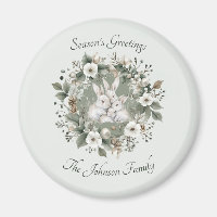 Cute Rabbits in a Floral Winter Wreath