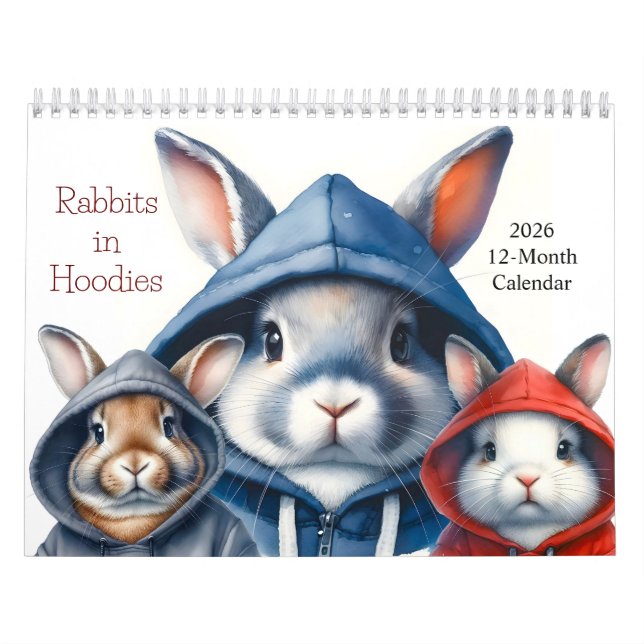 Cute Rabbits in Hoodies 2026 Calendar 12 Months (Cover)