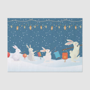 Cute Rabbits Lantern Parade Through Snow Christmas Tissue Paper