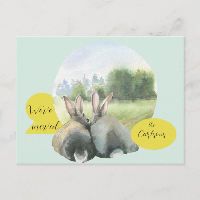 Cute Rabbits Moving House New Address Announcement Postcard (Front)