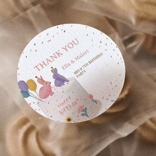 Cute Rabbits on Cake Joint Birthday Sister  Classic Round Sticker