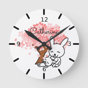 Cute Rabbits - Round Clock