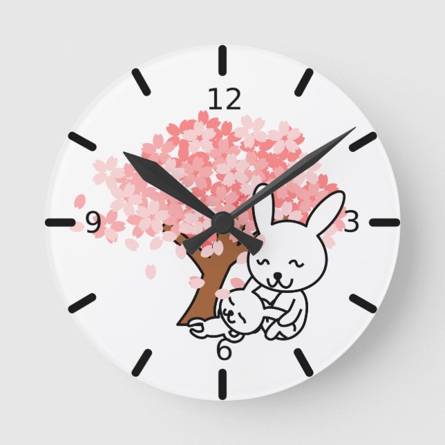 Cute Rabbits - Round Clock (Front)