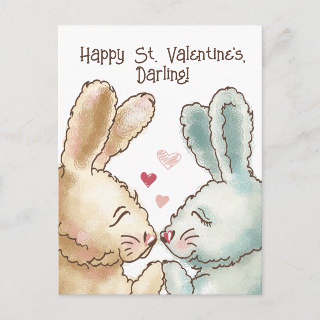 Cute Rabbits Valentine Postcard (Front)