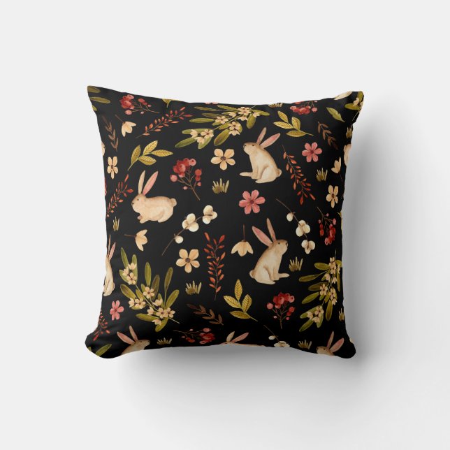 Cute Rabbits: Watercolor Hand-Drawn Pattern Cushion (Front)
