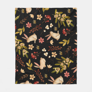 Cute Rabbits: Watercolor Hand-Drawn Pattern Fleece Blanket