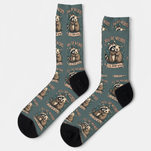 Cute Raccoon and Ferret Hug with Funny Quote Socks