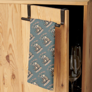 Cute Raccoon and Ferret Hug with Funny Quote Tea Towel