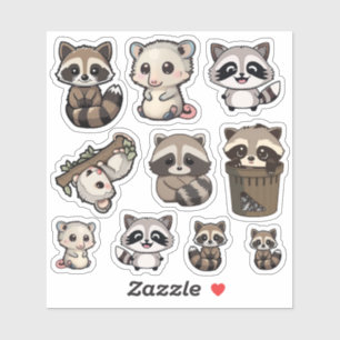 Cute Raccoon and Opossum Sticker Sheet, Adorable