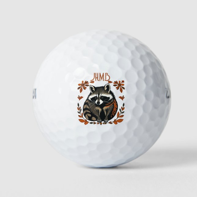 Cute Raccoon Animal logo Monogram Art Golf Balls (Front)