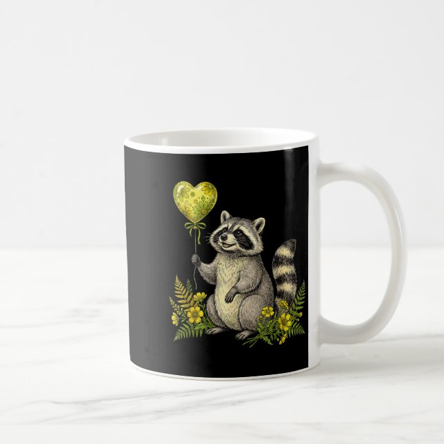 Cute Raccoon Balloon Heart Flowers Sweet Raccoon L Coffee Mug (Right)
