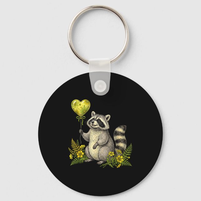 Cute Raccoon Balloon Heart Flowers Sweet Raccoon L Key Ring (Front)