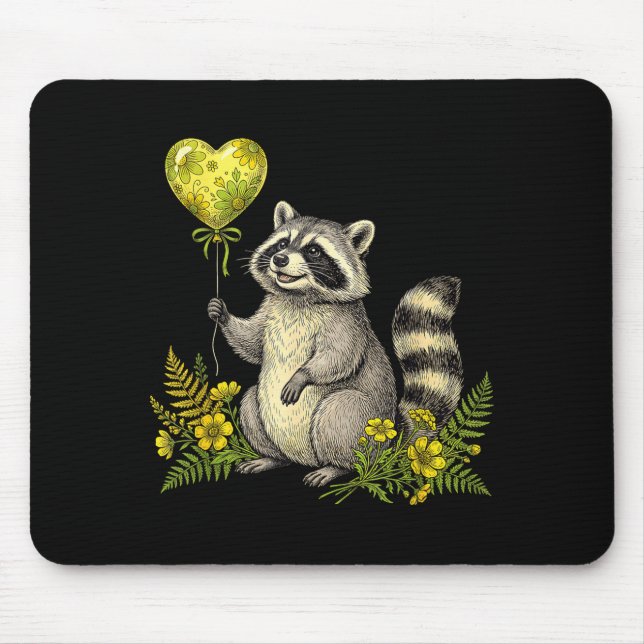 Cute Raccoon Balloon Heart Flowers Sweet Raccoon L Mouse Mat (Front)