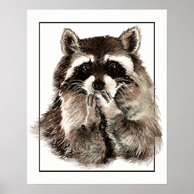 Cute Raccoon Blowing Kisses Fun art Poster (Front)