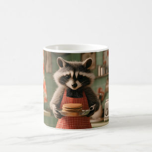 Cute Raccoon Chef in Retro Kitchen Serving Pancake Coffee Mug