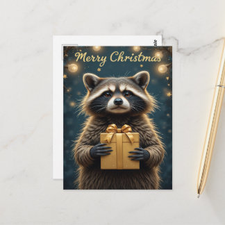 Cute Raccoon Christmas Cozy Winter Holiday  Postcard