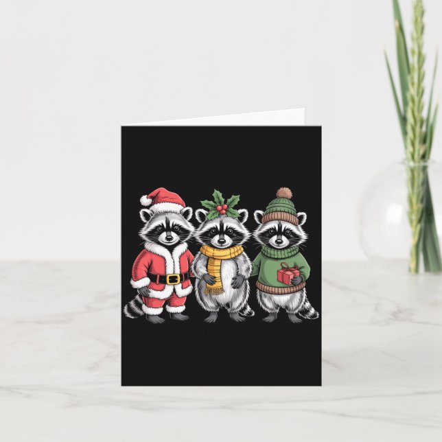 Cute Raccoon Christmas Funny Holiday Santa Claus A Card (Front)