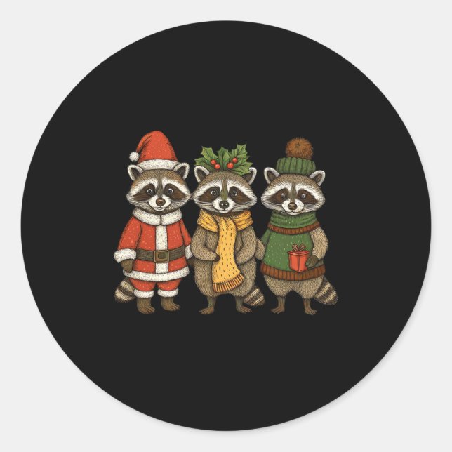 Cute Raccoon Christmas Funny Holiday Santa Claus A Classic Round Sticker (Front)