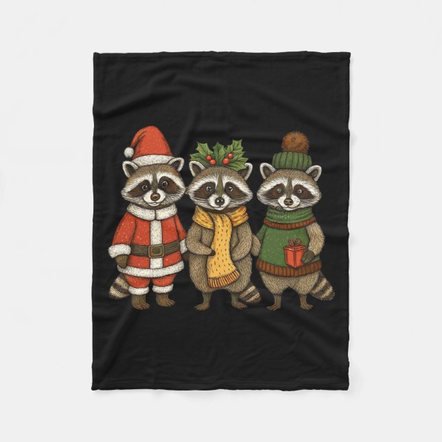 Cute Raccoon Christmas Funny Holiday Santa Claus A Fleece Blanket (Front)