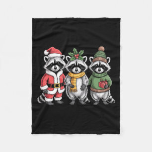 Cute Raccoon Christmas Funny Holiday Santa Claus A Fleece Blanket
