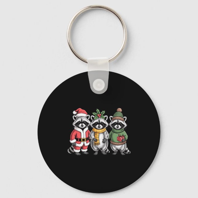 Cute Raccoon Christmas Funny Holiday Santa Claus A Key Ring (Front)