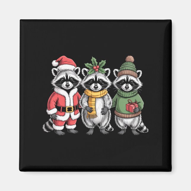 Cute Raccoon Christmas Funny Holiday Santa Claus A Magnet (Front)