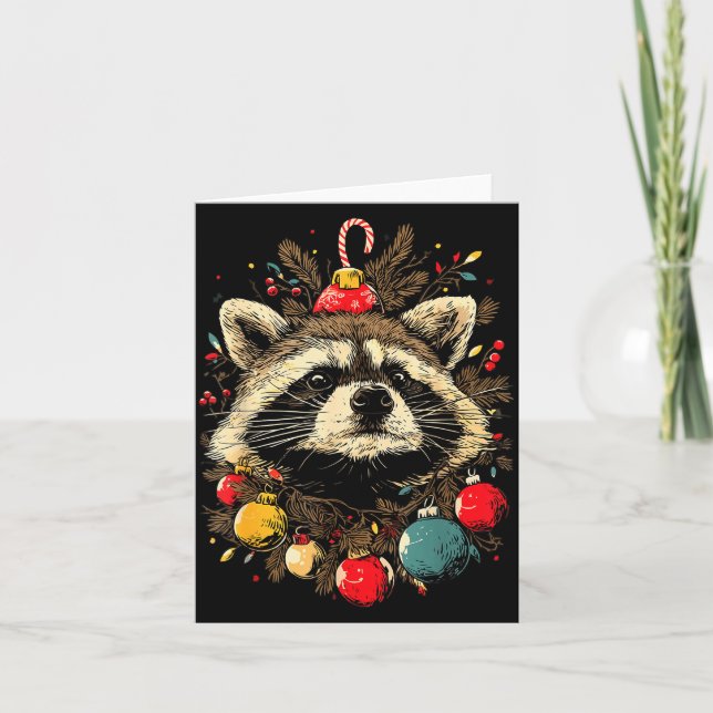 Cute Raccoon Christmas Ornaments Festive Xmas Fore Card (Front)