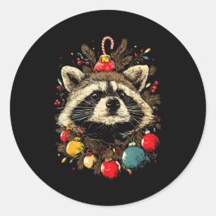 Cute Raccoon Christmas Ornaments Festive Xmas Fore Classic Round Sticker