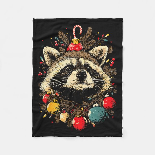 Cute Raccoon Christmas Ornaments Festive Xmas Fore Fleece Blanket (Front)