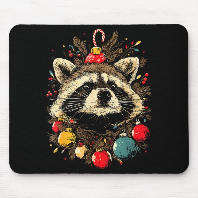 Cute Raccoon Christmas Ornaments Festive Xmas Fore Mouse Mat (Front)