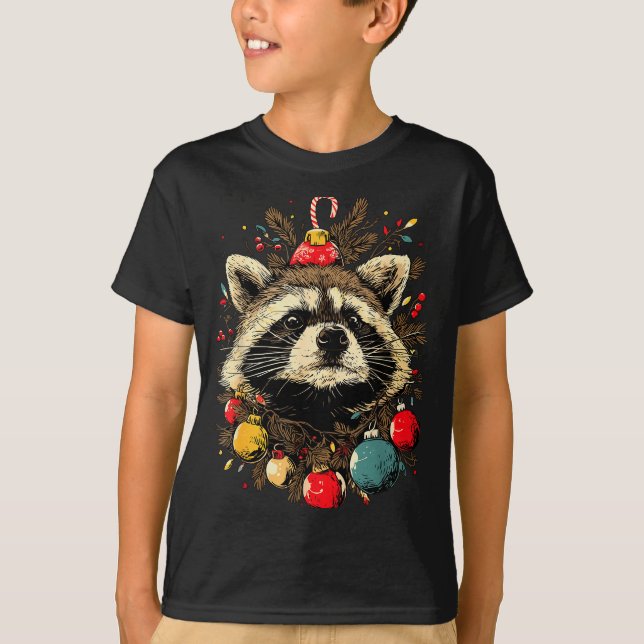 Cute Raccoon Christmas Ornaments Festive Xmas Fore T-Shirt (Front)