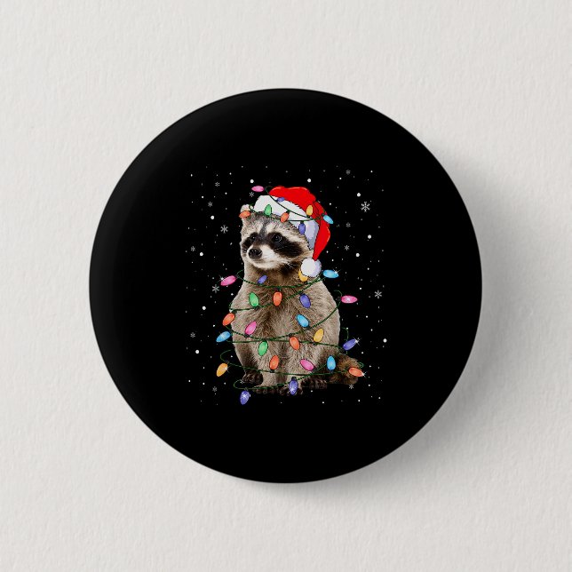 Cute Raccoon Christmas Tree Lights Pajama Raccoon  6 Cm Round Badge (Front)
