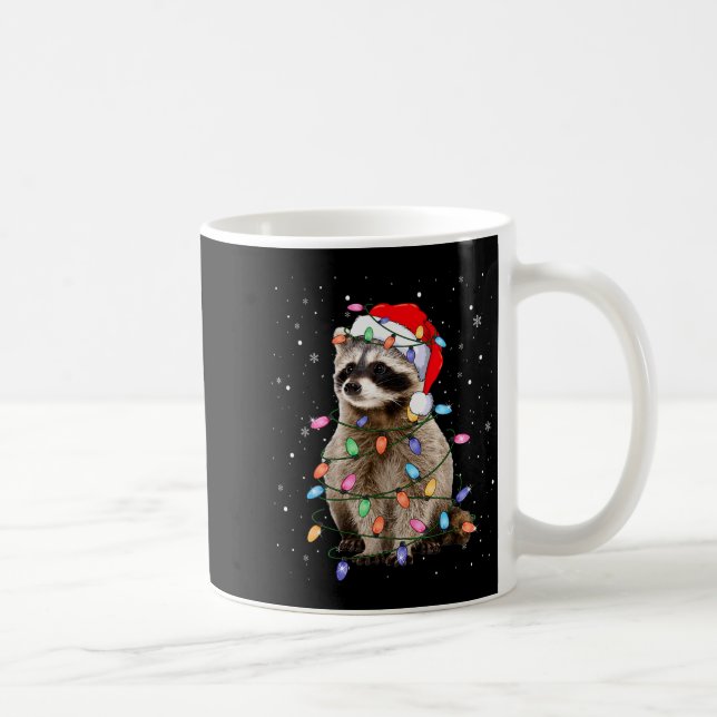 Cute Raccoon Christmas Tree Lights Pajama Raccoon  Coffee Mug (Right)