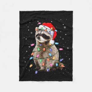 Cute Raccoon Christmas Tree Lights Pajama Raccoon  Fleece Blanket