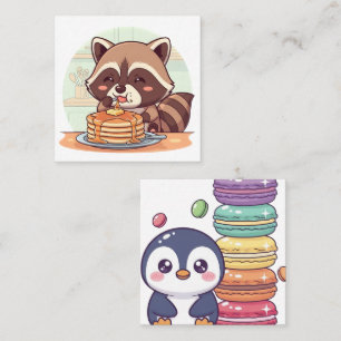 Cute Raccoon Eating Pancakes with Syrup Kawaii Square Business Card
