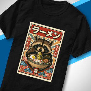 Cute Raccoon Eating Ramen Retro Japanese Style Art T-Shirt
