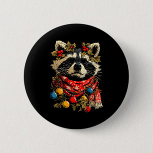 Cute Raccoon F Christmas Lights Festive Forest Ani 6 Cm Round Badge