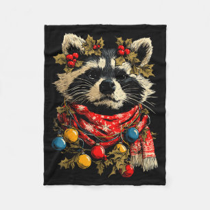 Cute Raccoon F Christmas Lights Festive Forest Ani Fleece Blanket
