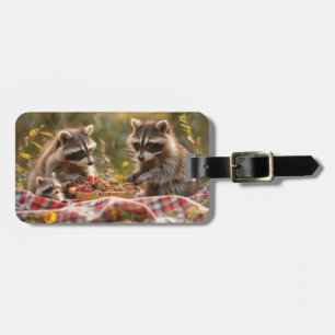 Cute raccoon family having a picnic luggage tag