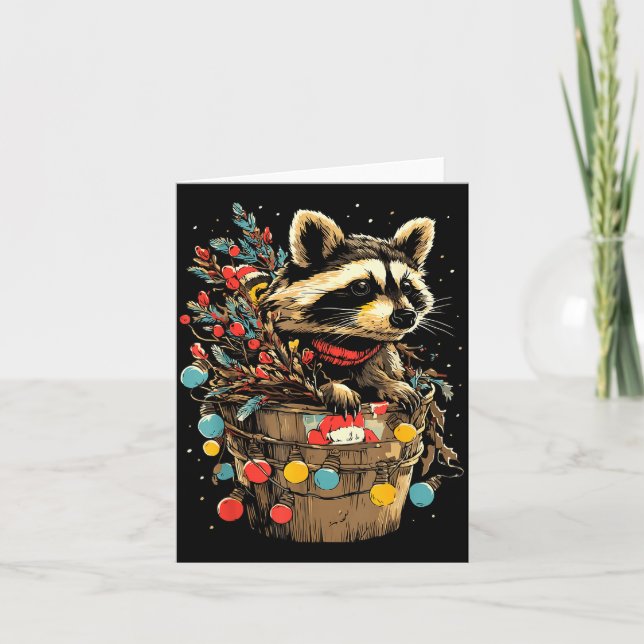 Cute Raccoon Festive Winter Scenery Forest Animal  Card (Front)