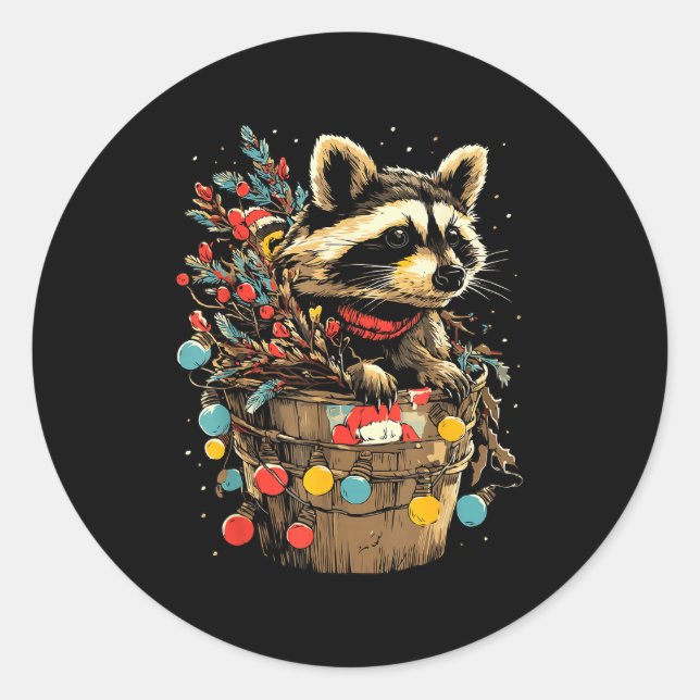 Cute Raccoon Festive Winter Scenery Forest Animal  Classic Round Sticker (Front)